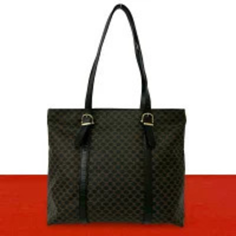 Celine Macadam Blazon Triomphe Leather Tote Bag Handbag Black Brown